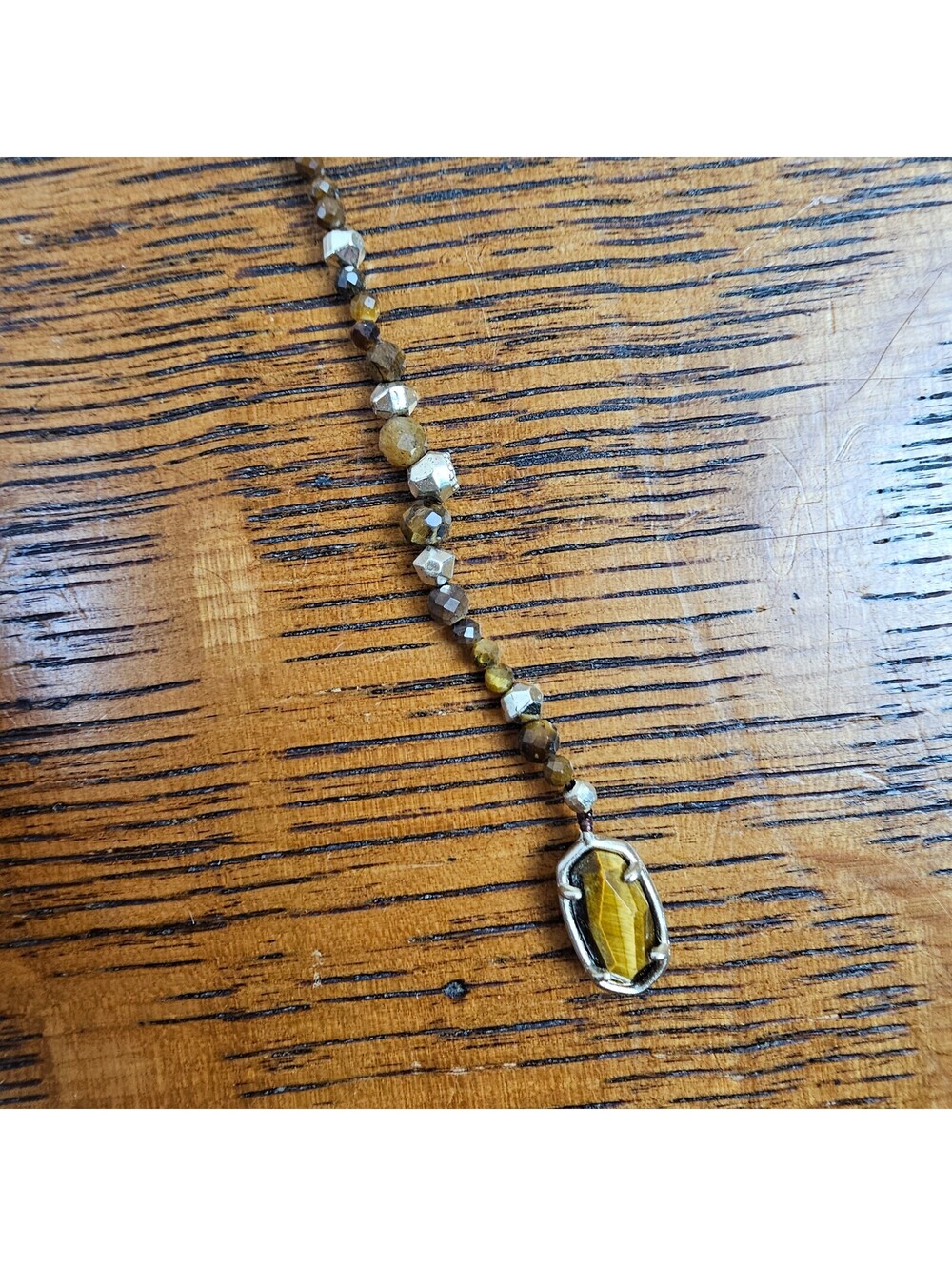 Kendra Scott Tiger Eye Beaded Y Necklace Gold Tone Station Pendant 20 Inch - Picture 6 of 9